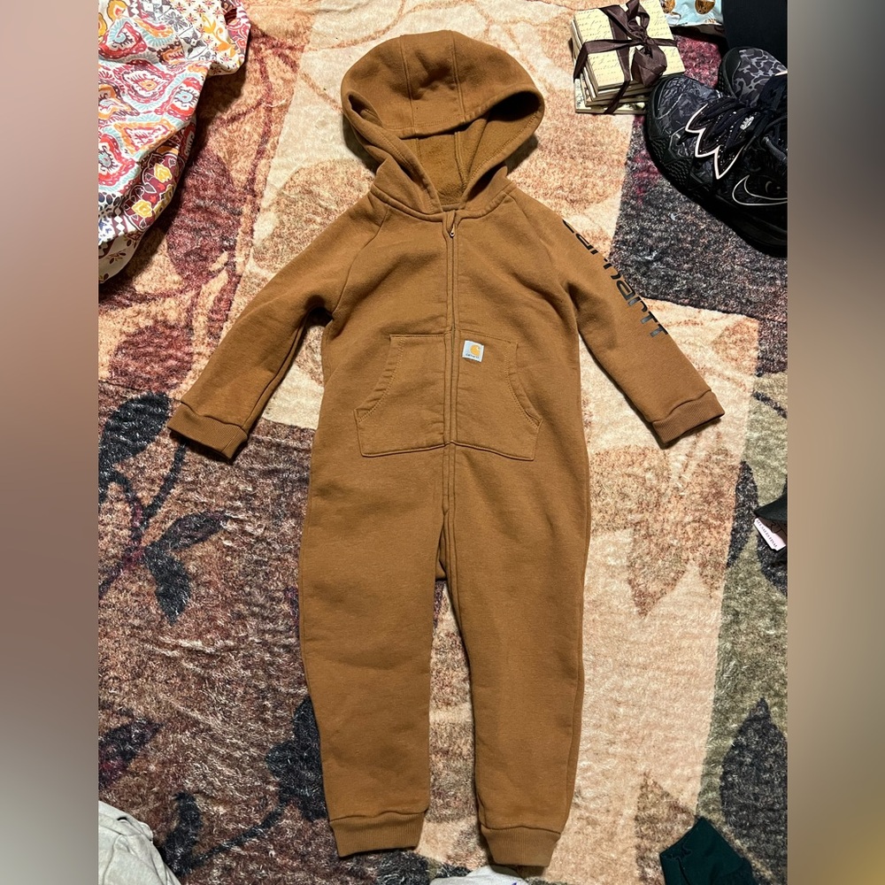 Carhartt Kids Tan/Brown Hooded One-Piece Fleece Coverall
